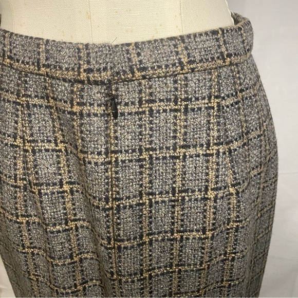 Pendleton Grey Wool Plaid Tan Black Grid Knee Length Midi Skirt size 12 - Picture 5 of 9